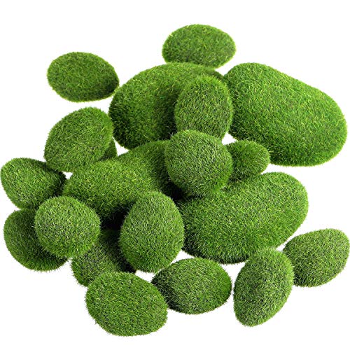 TIHOOD 30 PCS 3 Size Artificial Moss Rocks Decorative, Green Moss