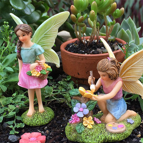 PRETMANNS Fairy Garden Accessories Kit Miniature Fairy Figurines & Flower Stum