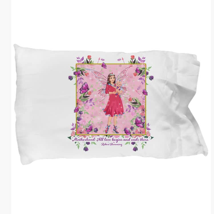 mariane the mother’s day fairy pink background and floral border pillowcases