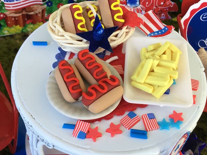 4th of july hotdogs and fries, miniature