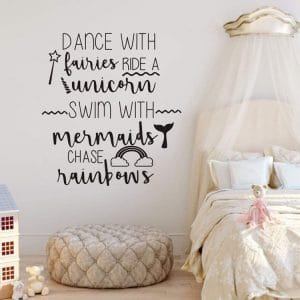 nursery room quotes wall decal dance with fairies ride a unicorn wall art sticker mermaid rainbow removable wall murals
