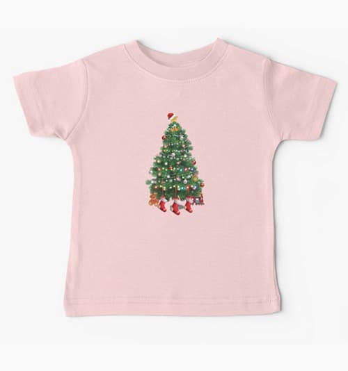north pole christmas tree baby tshrt