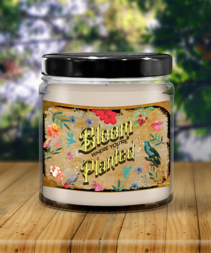 bloom where you're planted candle