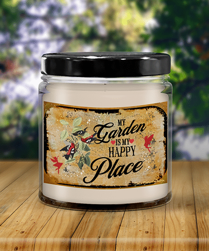 my garden is my happy place candle