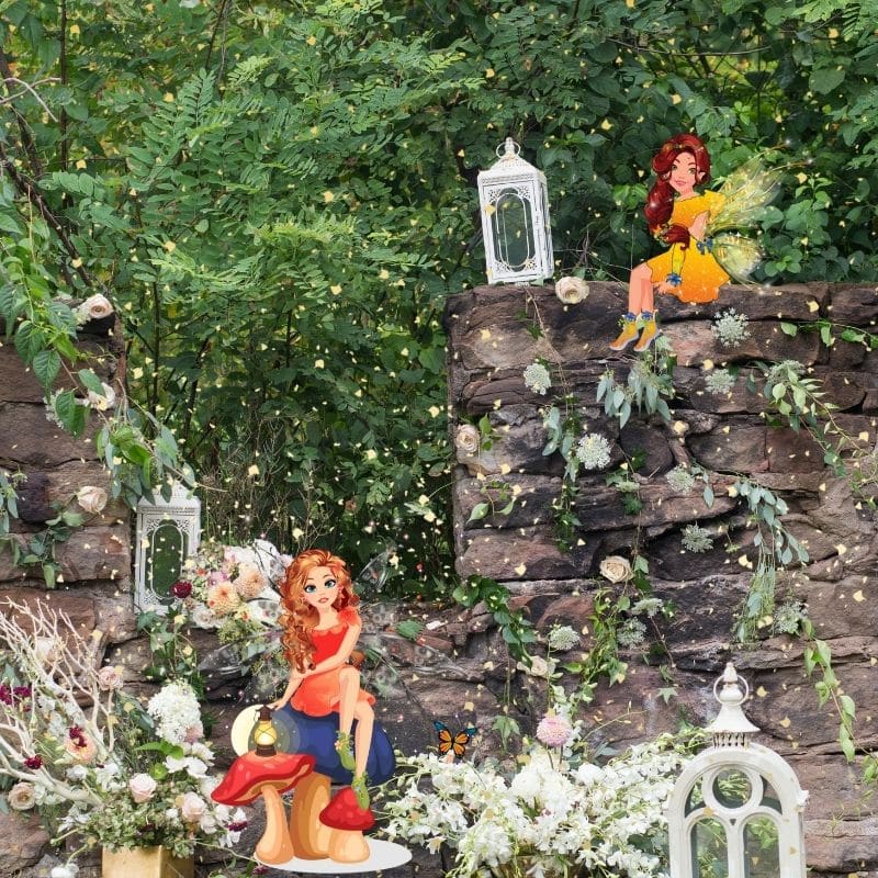 fairy garden in the woods with felicia and gigi