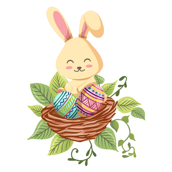 easter bunny hiding in the bird nest