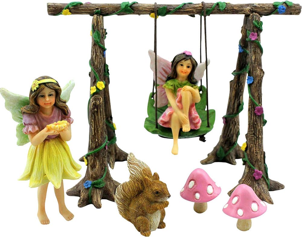 3 fairy garden accessories with fairy garden fairies