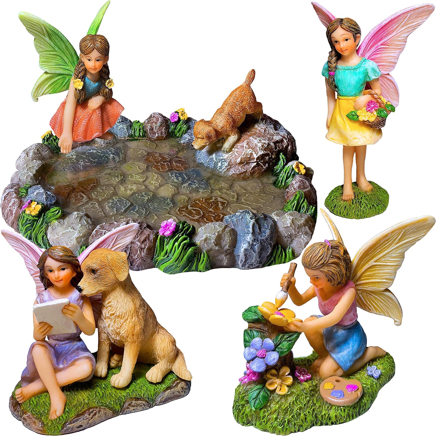 2 mood lab fairy garden miniature pond kit figurines & accessories set of 5 pcs outdoor or house décor
