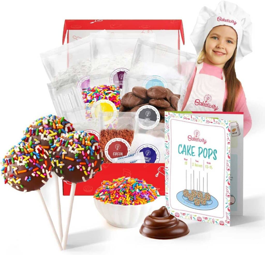 baketivity diy cake pop baking kit for kids premeasured ingredients, decorating supplies
