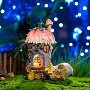 boot fairy house with solar outdoor light