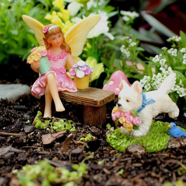 fairy garden outdoor kit with garden fairies including miniature garden fairy figurines, tree swing & puppy
