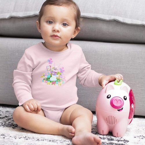 onesie mockup featuring a baby girl with a piggy bank m933