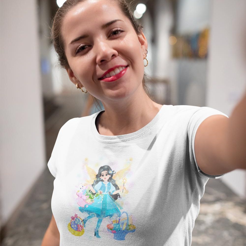 selfie of a girl wearing a t shirt mockup at a museum a16921