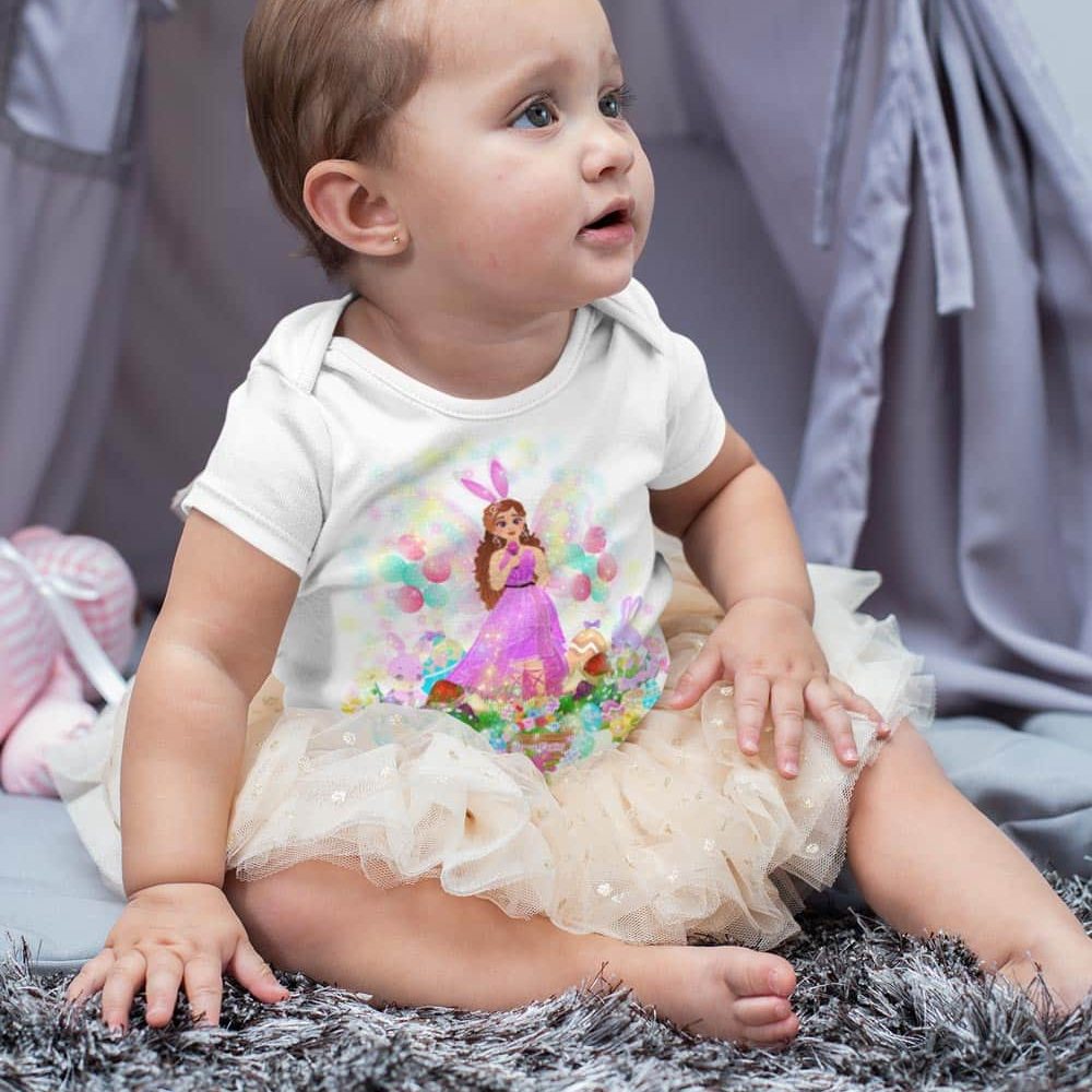 sublimated onesie mockup of a baby girl with a tutu m928